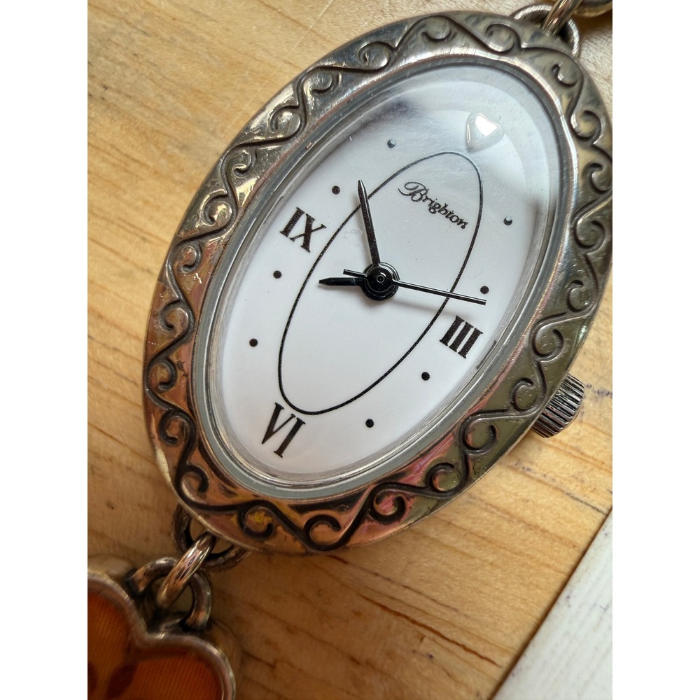 Brighton Silver Floral Heart Link Bracelet Watch Piccadilly Needs Batteries - Picture 7 of 15